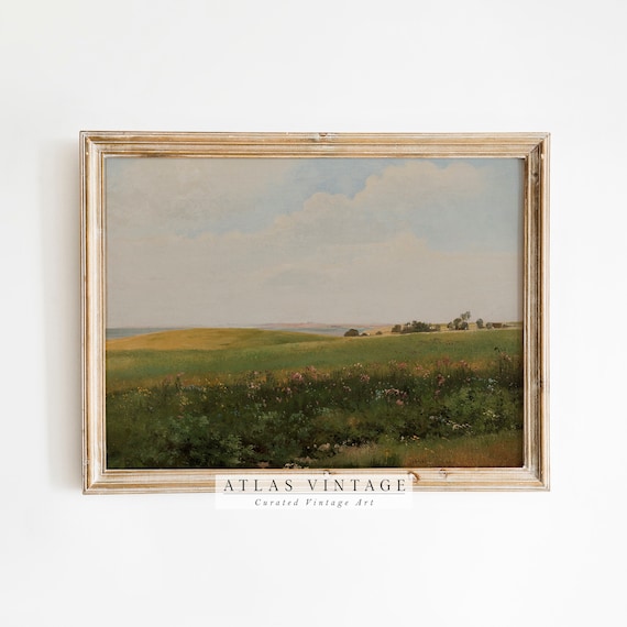 Spring Wildflower Meadow Rolling Hills Vintage Pastoral Landscape Poster
