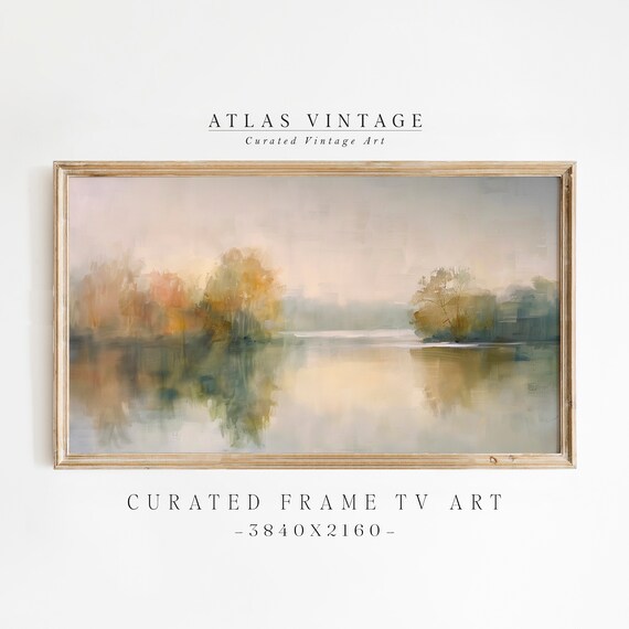 Misty Autumn Lake Frame TV Art Pastel River Reflection Fall Poster