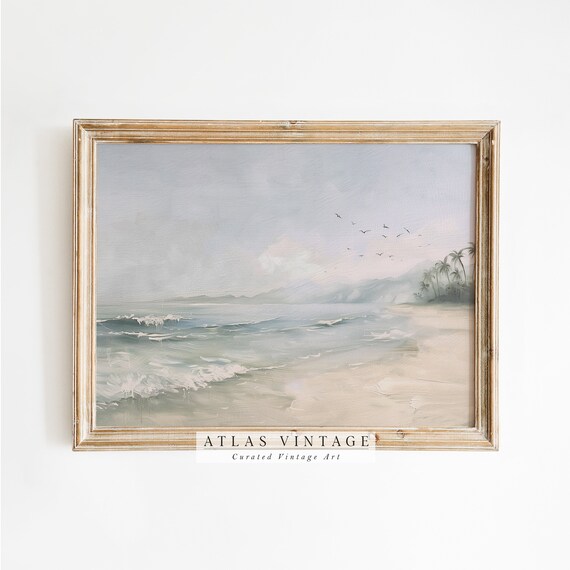 Tropical Beach Palm Trees Neutral Coastal Summer Seascape Print