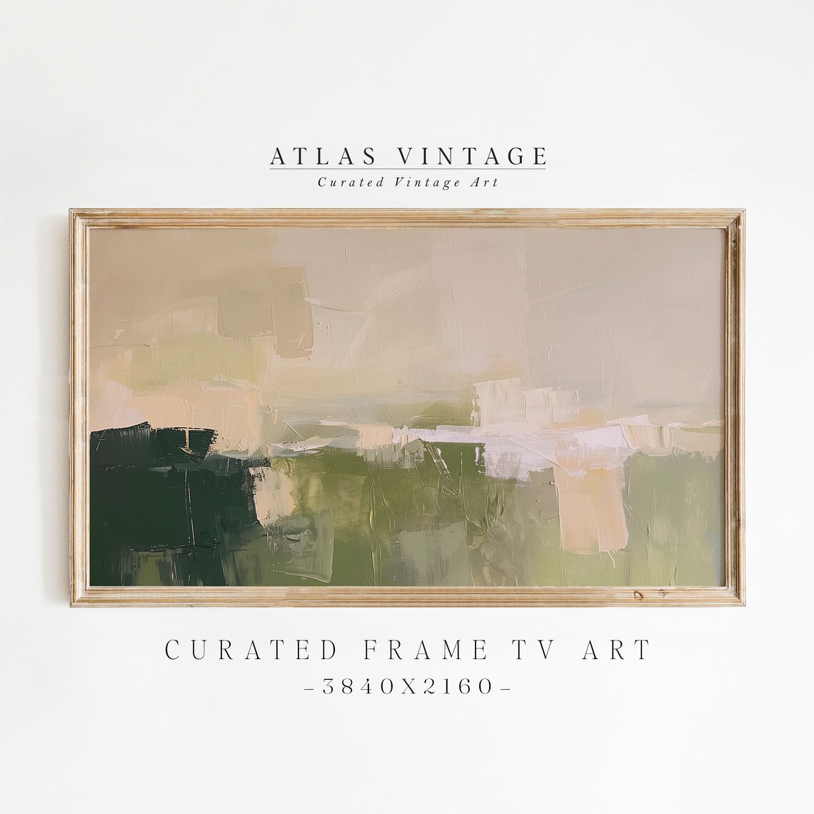 Abstract Green Meadow Beige Sky Modern Landscape Frame TV Wall Art