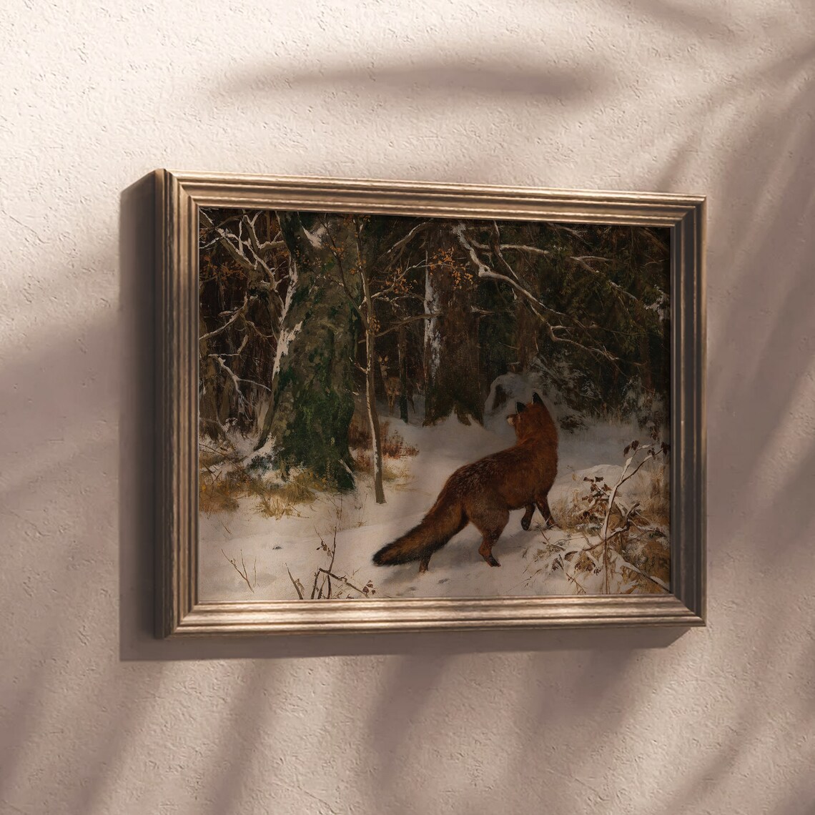 Red Fox in Snowy Winter Forest Vintage Woodland Wildlife Art Poster - Image 5