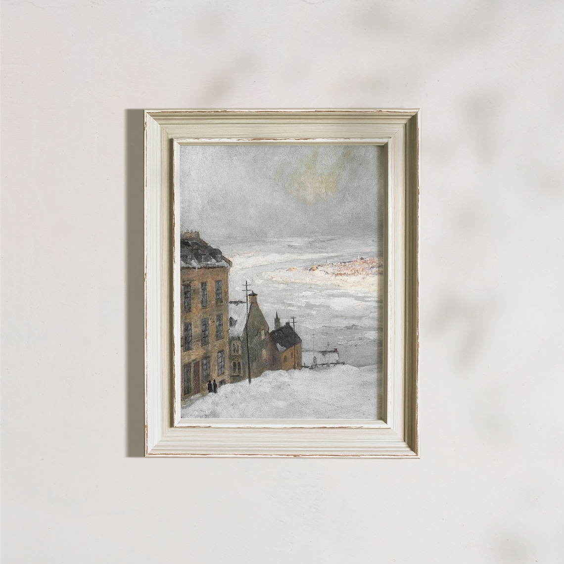 Vintage Winter Print Snowy Muted Cityscape Painting Neutral Christmas Decor French Country Wall Art Farmhouse Decor - Image 7
