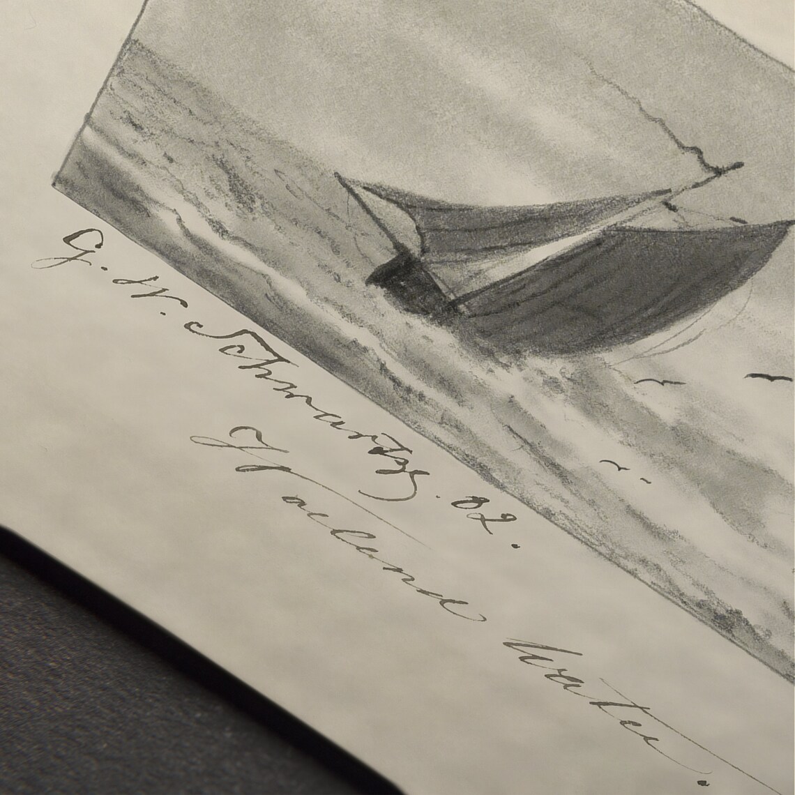 Antique Hand Signed Sailboat Sketch on a Stormy Sea Art Poster - Image 3