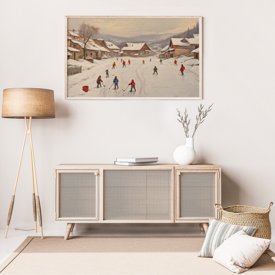 Vintage Christmas Frame Tv Art Winter Village Frame Tv Holiday Screensaver Hockey Players Landscape Painting - Image 4