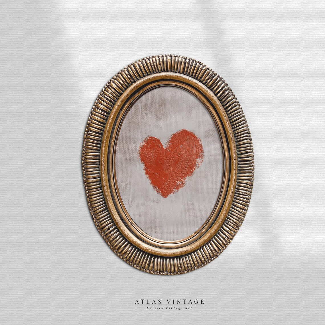 Hand Painted Red Heart Oval Gold Frame Romantic Farmhouse Poster