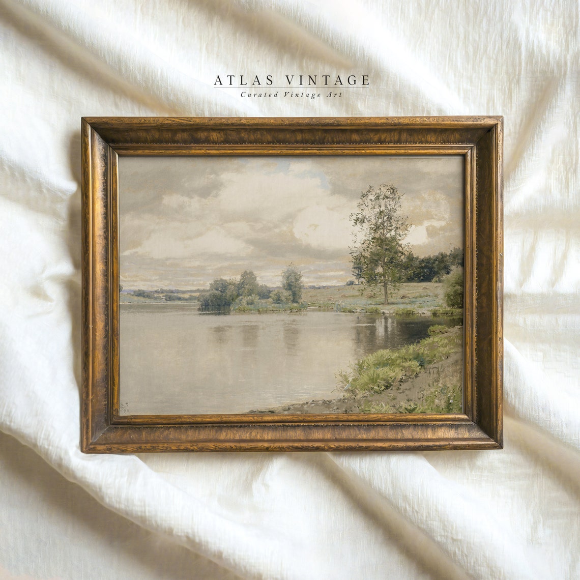 Vintage Summer Lake Landscape With Calm Water and Trees Muted Poster - Image 4