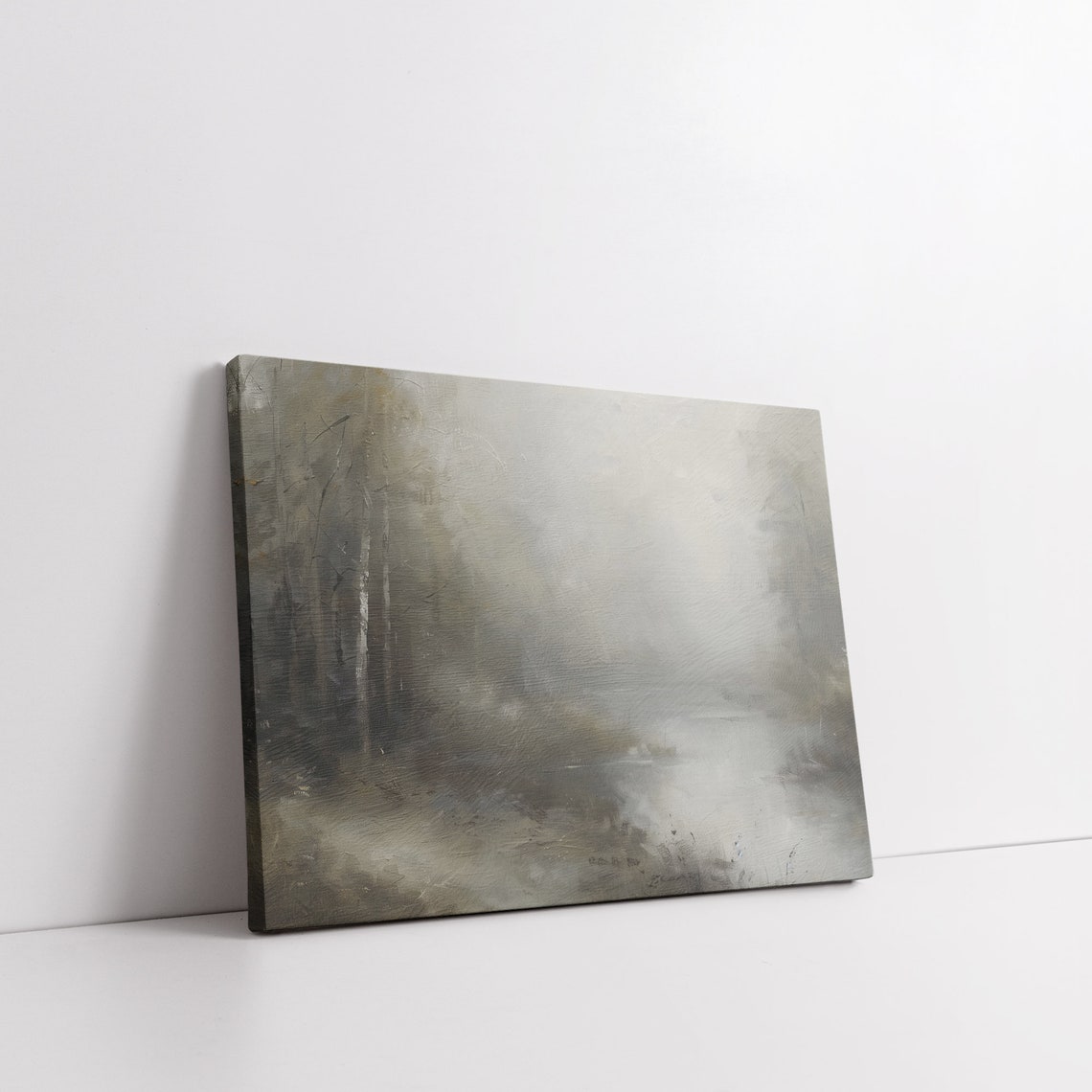 Dark Moody Forest River Vintage Landscape Painting Rustic Print - Image 7