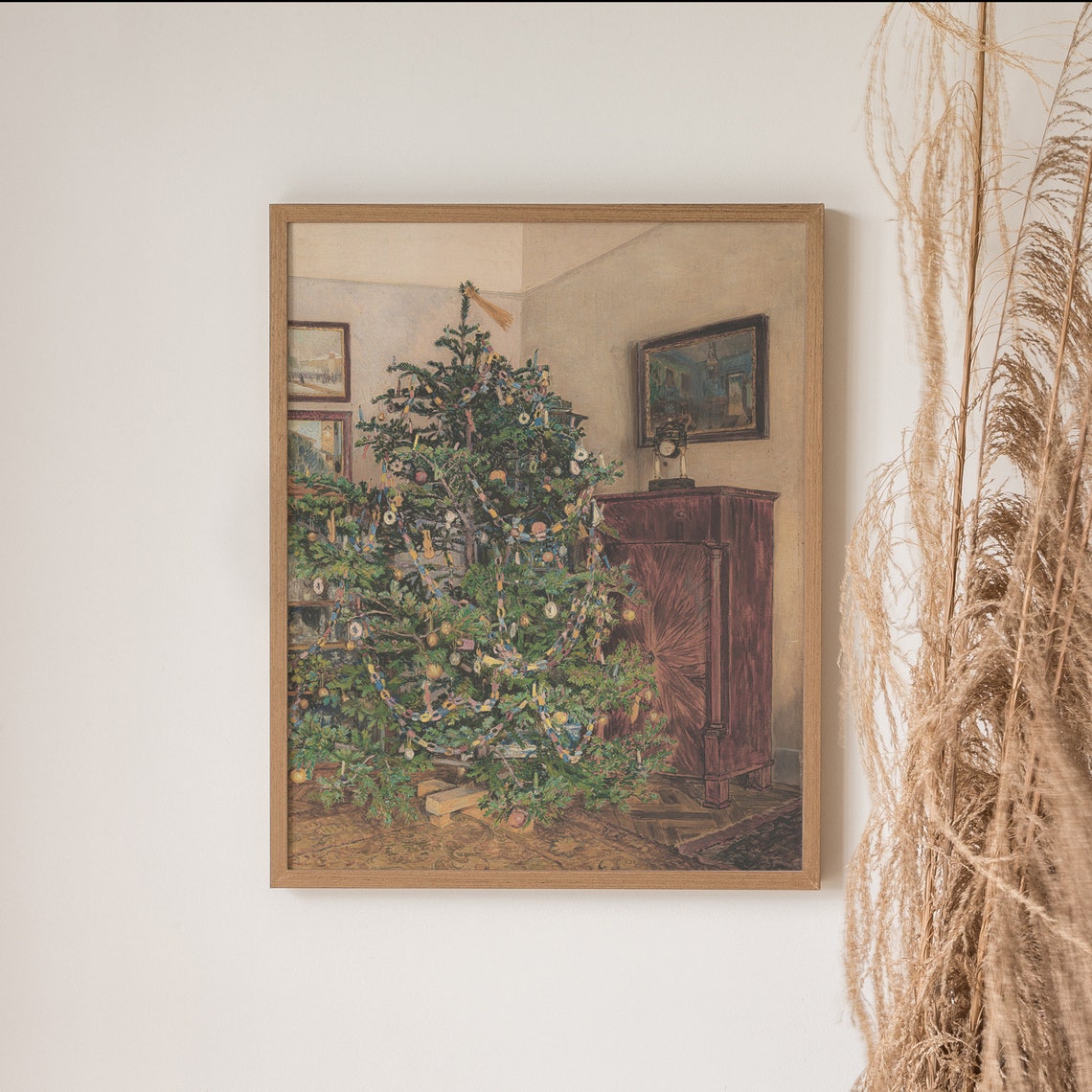 Decorated Christmas Tree Vintage Holiday Parlor Painting Poster - Image 5