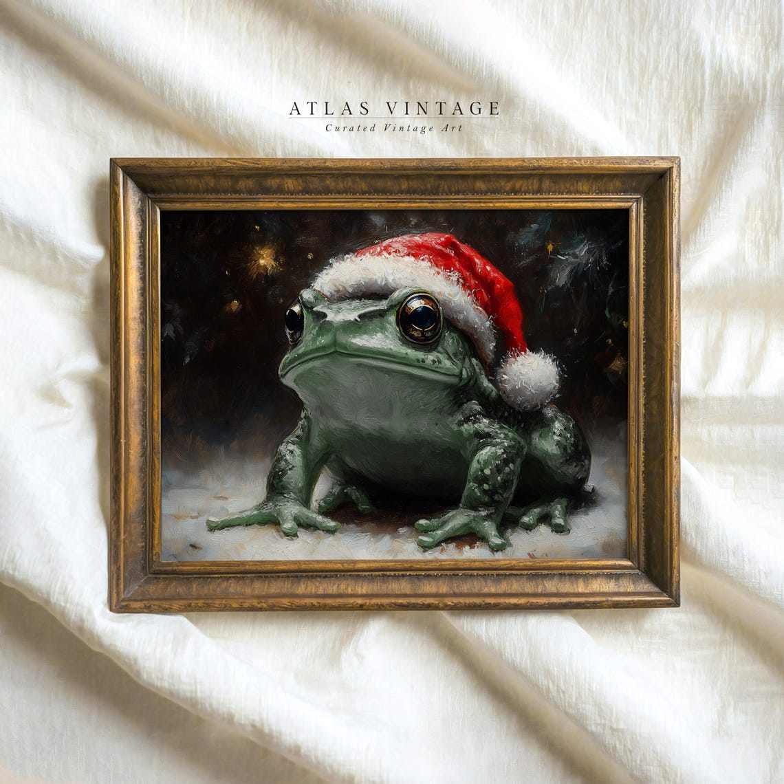 Christmas Frog In Santa Hat Painted Moody Winter Night Toad Poster