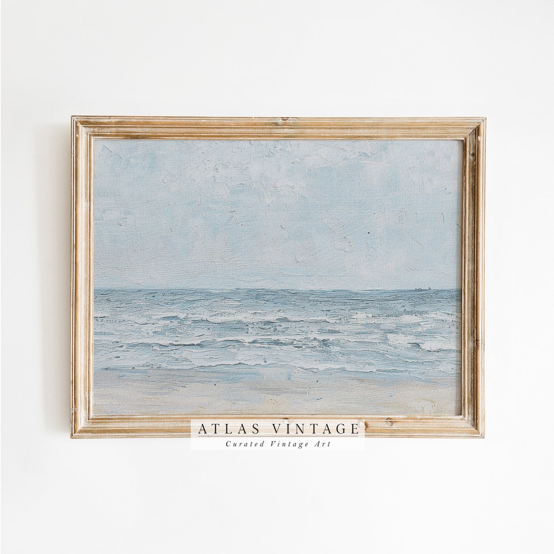 Minimal Blue Ocean Waves Abstract Vintage Coastal Painting Poster