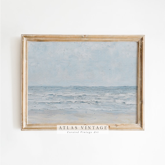 Minimal Blue Ocean Waves Abstract Vintage Coastal Painting Poster