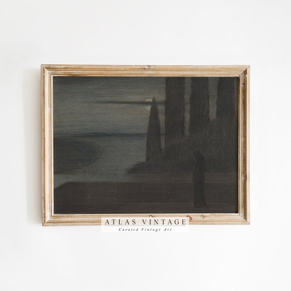 Dark Lake Print Dark Halloween Muted Landscape Wall Dcor Antique Cottagecore Dcor Moody Dark Academia Wall Art