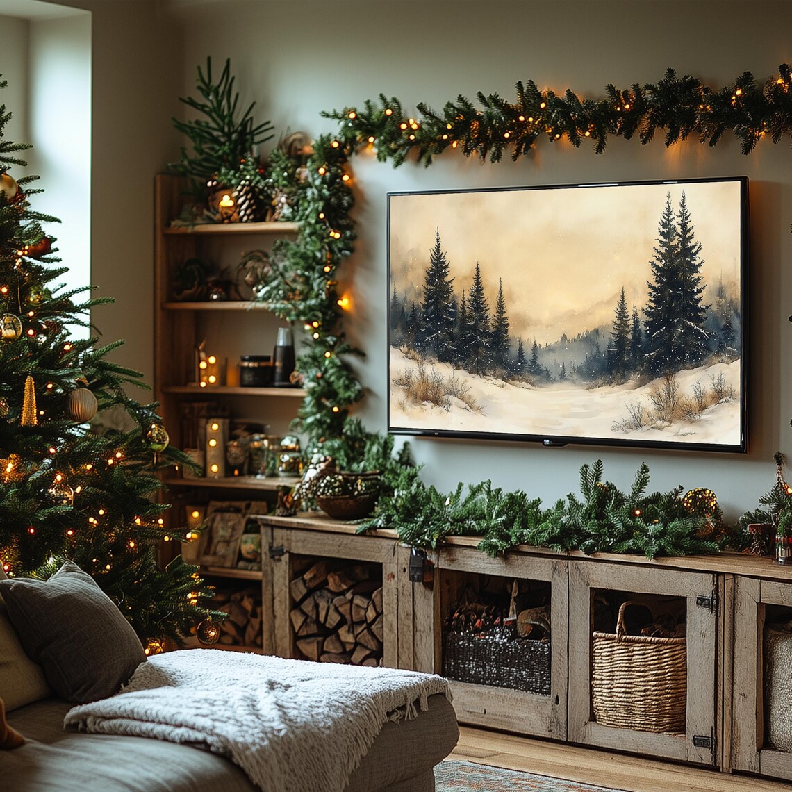 Golden Morning Snowy Pines Vintage Winter Forest Landscape Poster - Image 6