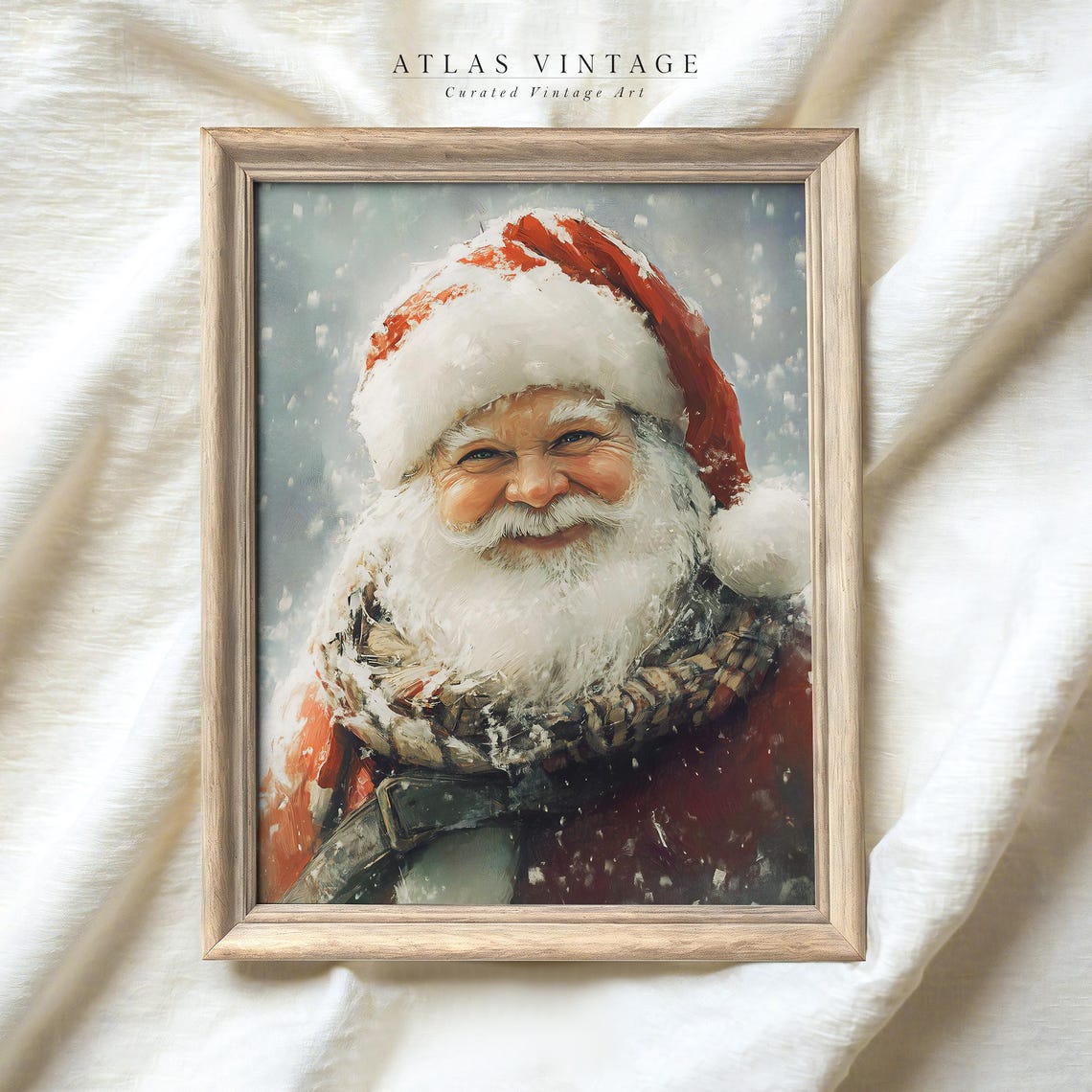 Santa Claus in Snow Close Up Vintage Holiday Portrait Poster - Image 5