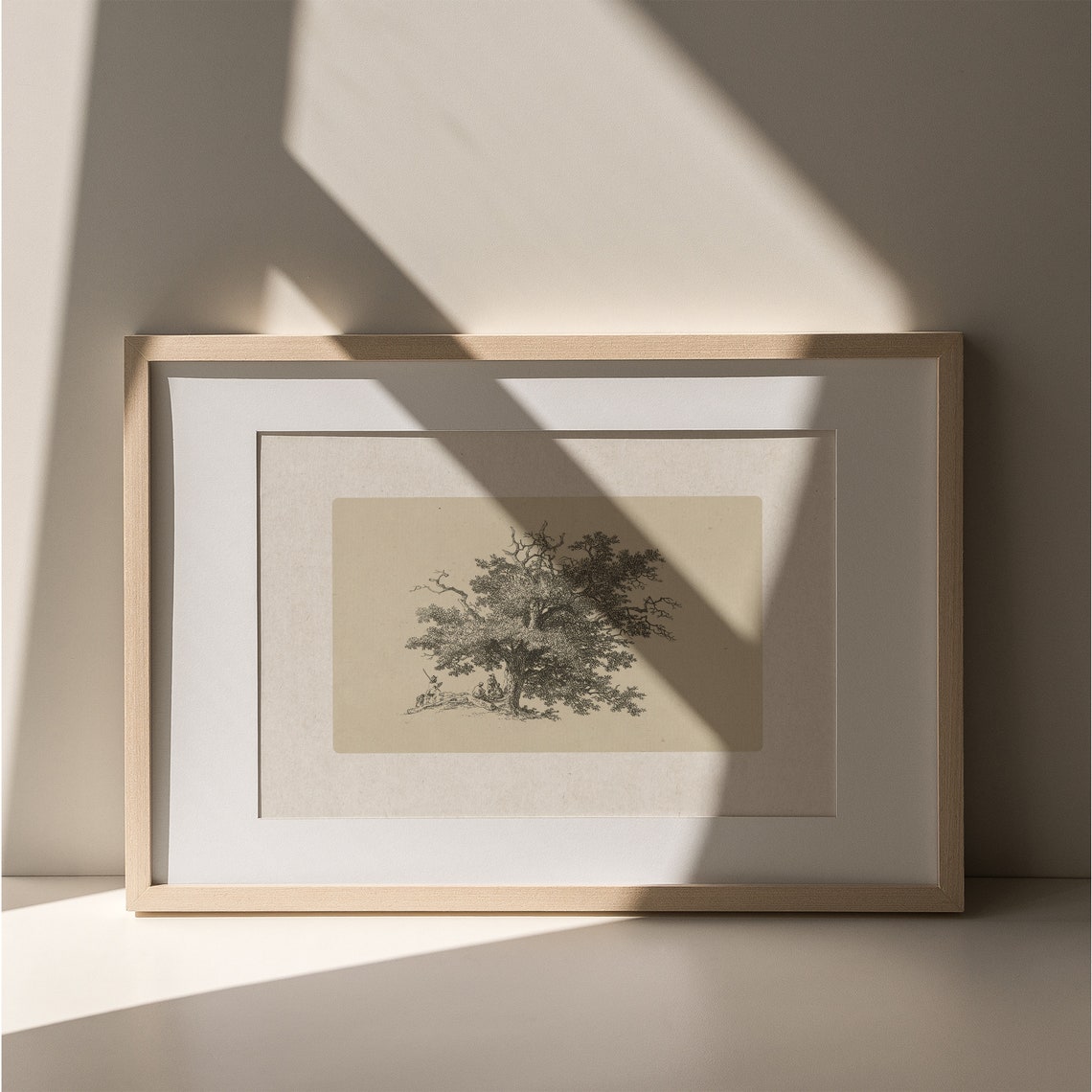 Antique Tree Etching Resting Figures Sepia Sketch Landscape Poster - Image 4