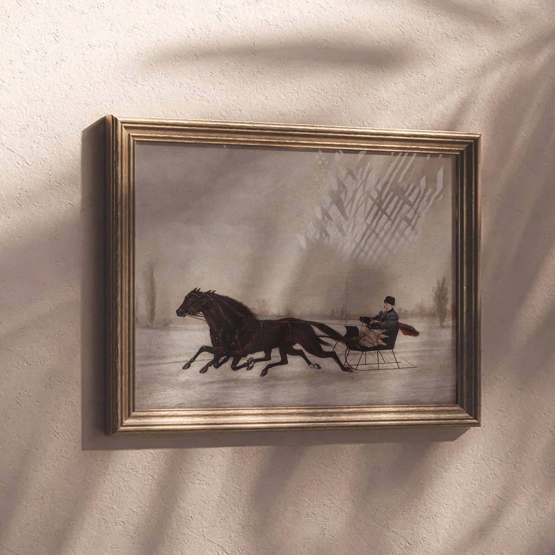 Vintage Winter Print Antique Sleigh Ride Painting Christmas Farmhouse Decor Holiday French Country Wall Art - Image 5