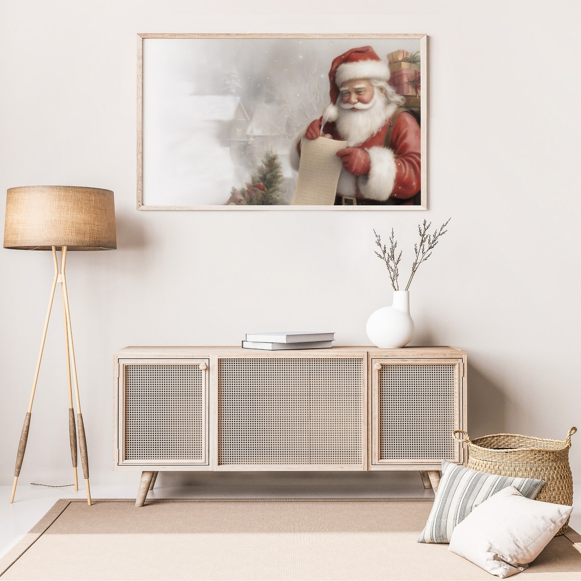 Santa Claus Checking His List in Snowy Village Painting Poster - Image 3