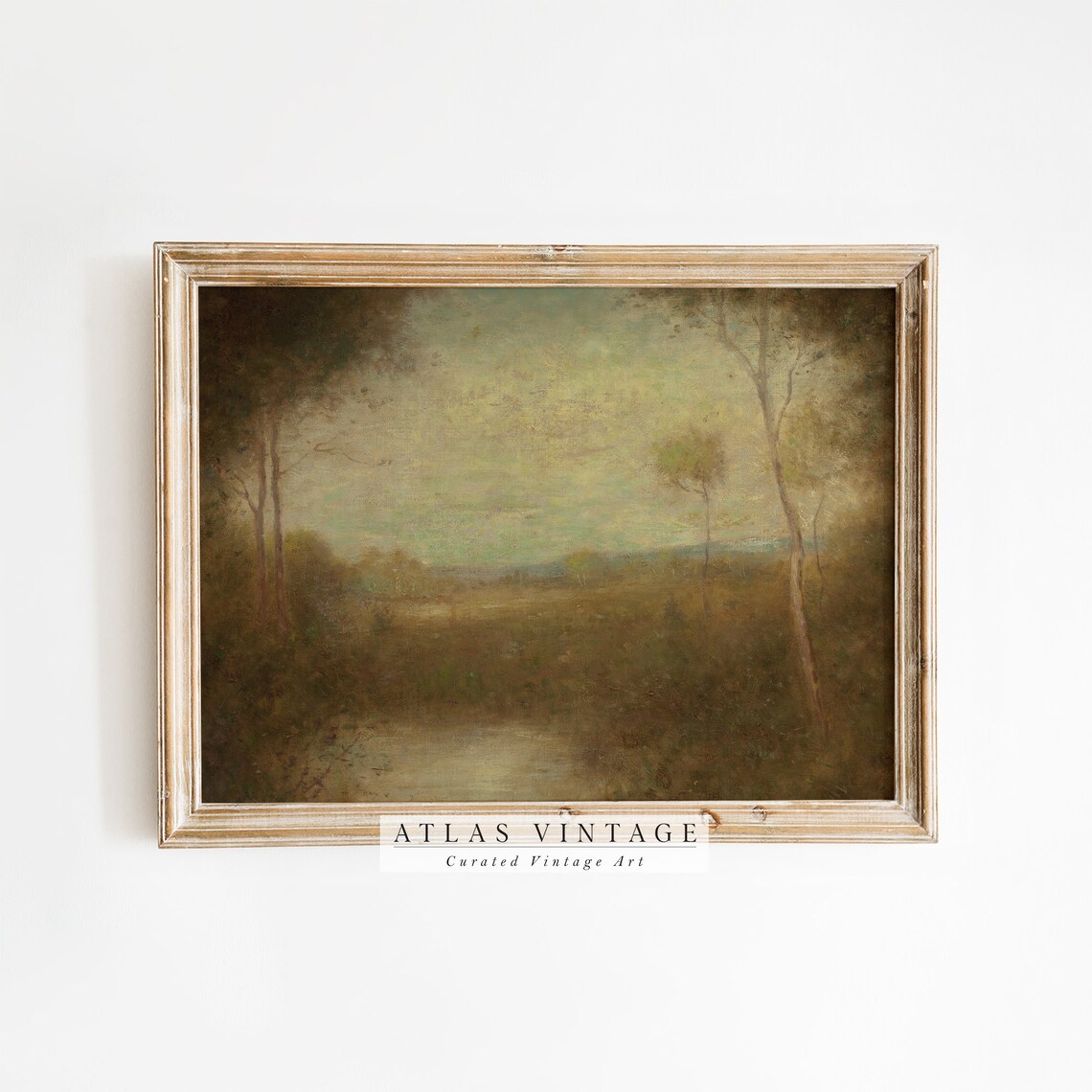 Vintage Moody Fall Landscape Dark Forest Pond Muted Autumn Trees Poster - Image 4