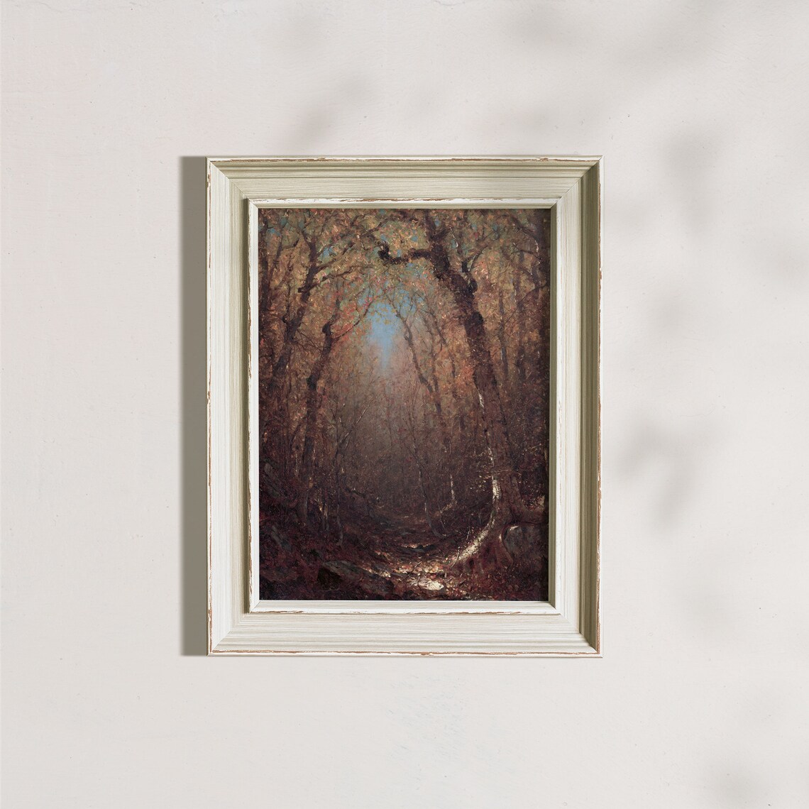 Moody Dark Autumn Forest Oil Painting Print Vintage Fall Landscape Rustic - Image 7