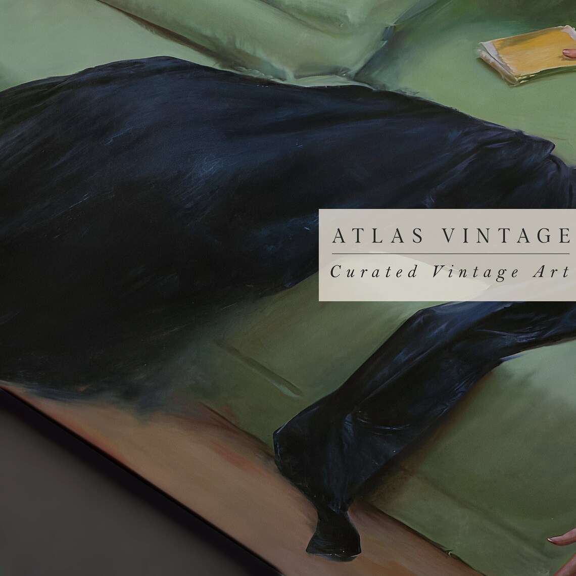 Moody Victorian Woman Portrait Dark Dress on Green Sofa Classic Art Poster - Image 5