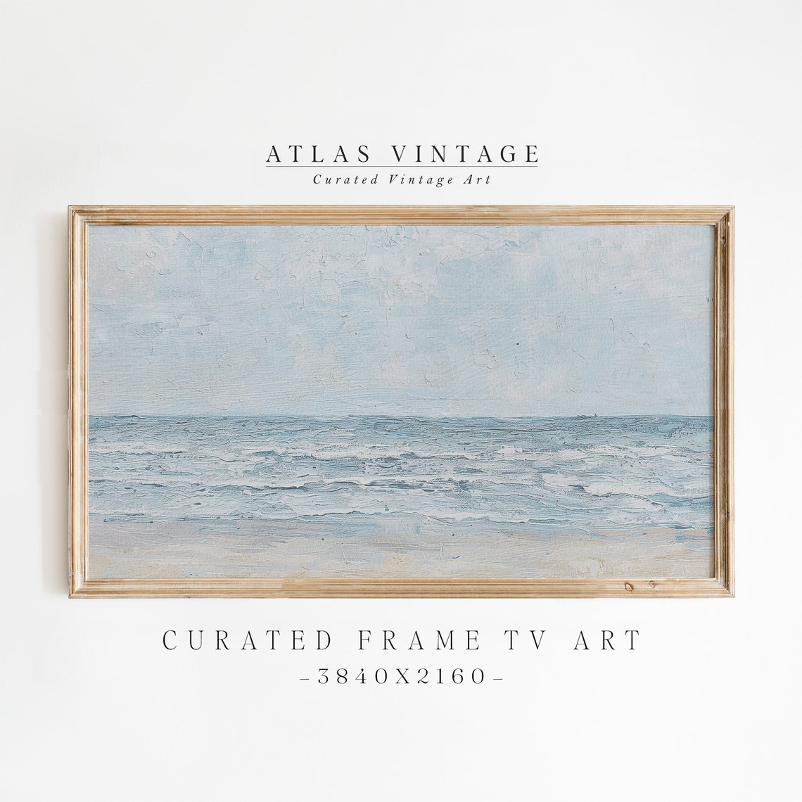Textured Ocean Waves Frame TV Art Blue Gray Seascape Coastal Poster