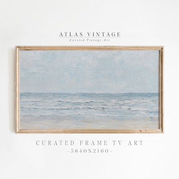 Textured Ocean Waves Frame TV Art Blue Gray Seascape Coastal Poster