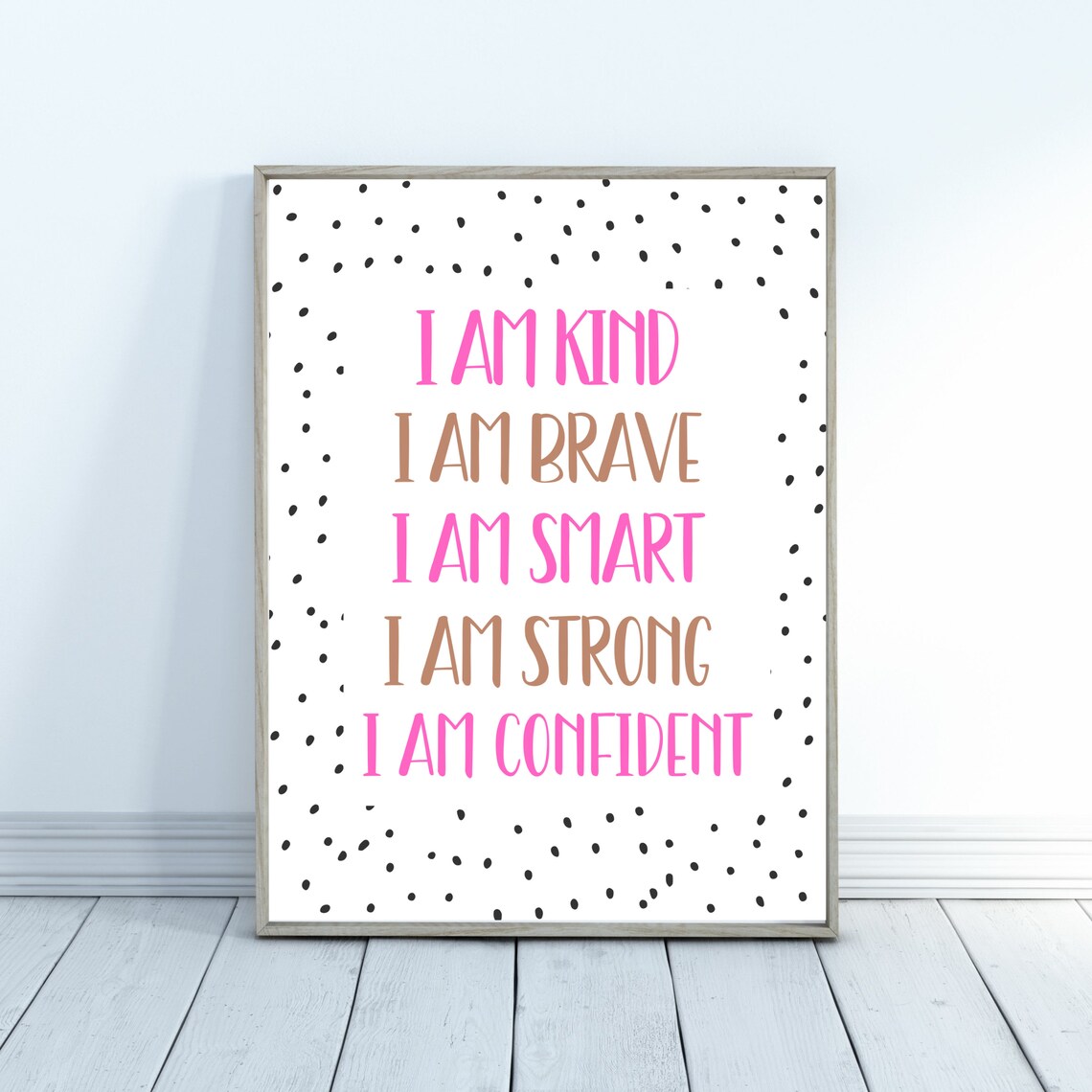 Pink Taupe Kids Affirmations Kind Brave Strong Confident Poster - Image 2