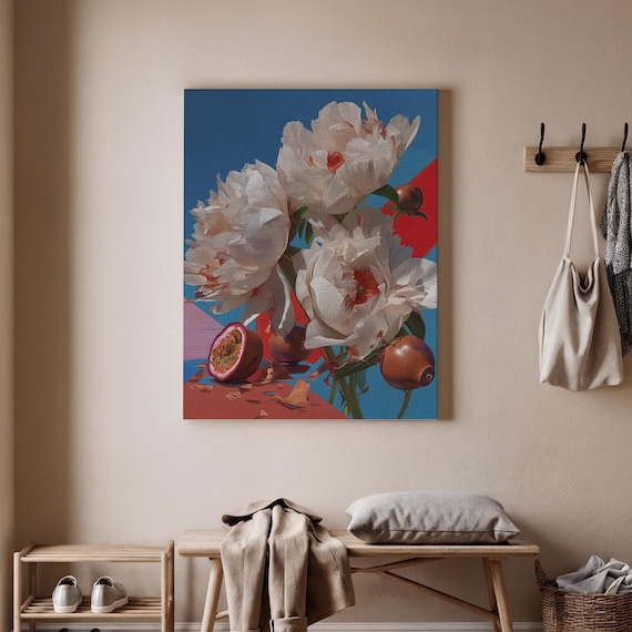 White Peonies and Passionfruit Pop Art Bold Modern Floral Poster