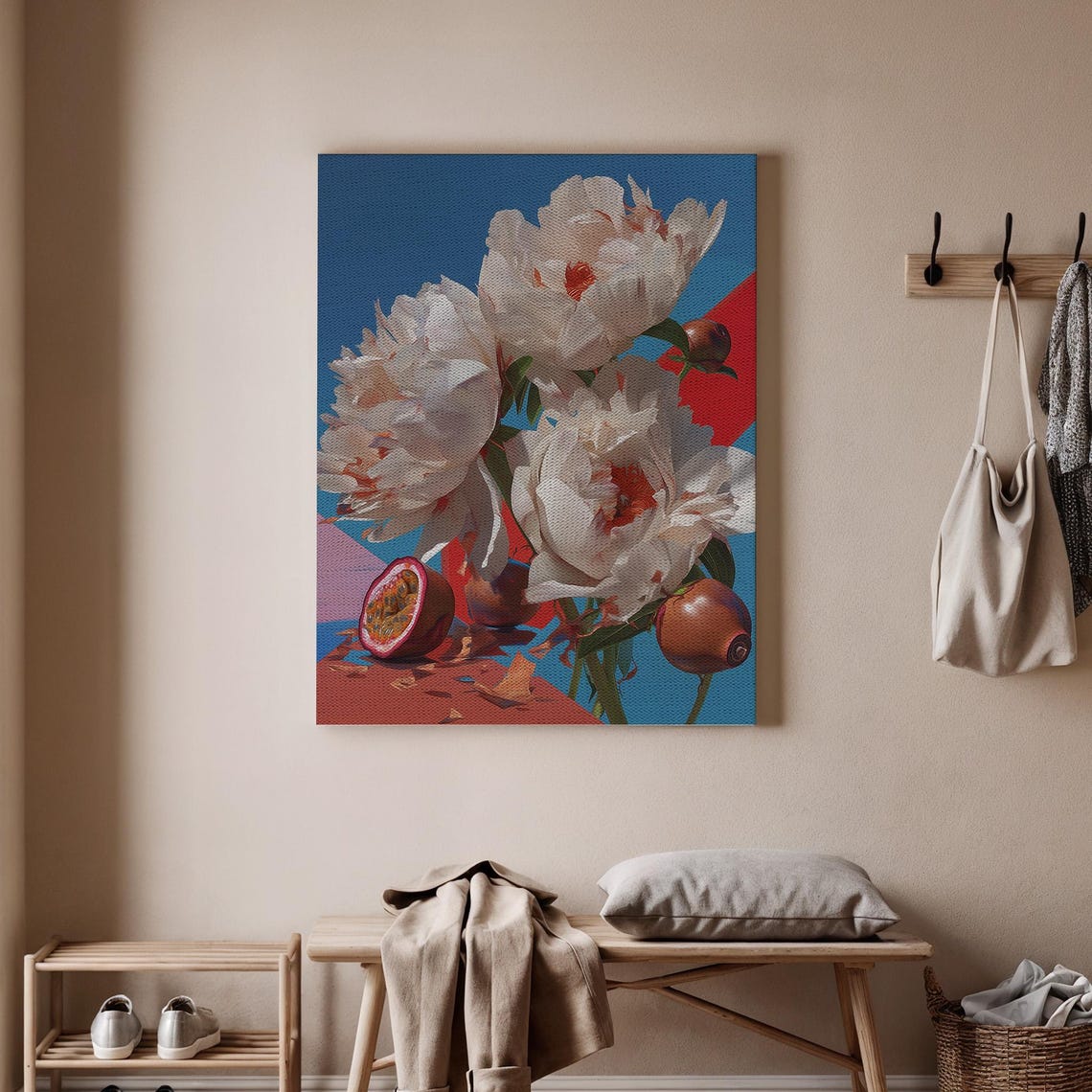 White Peonies and Passionfruit Pop Art Bold Modern Floral Poster