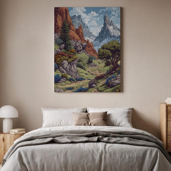 Mountain Landscape Canvas Art Framed Nature Print Scenic View Outdoor Wall Decor For Home Office And Bedroom