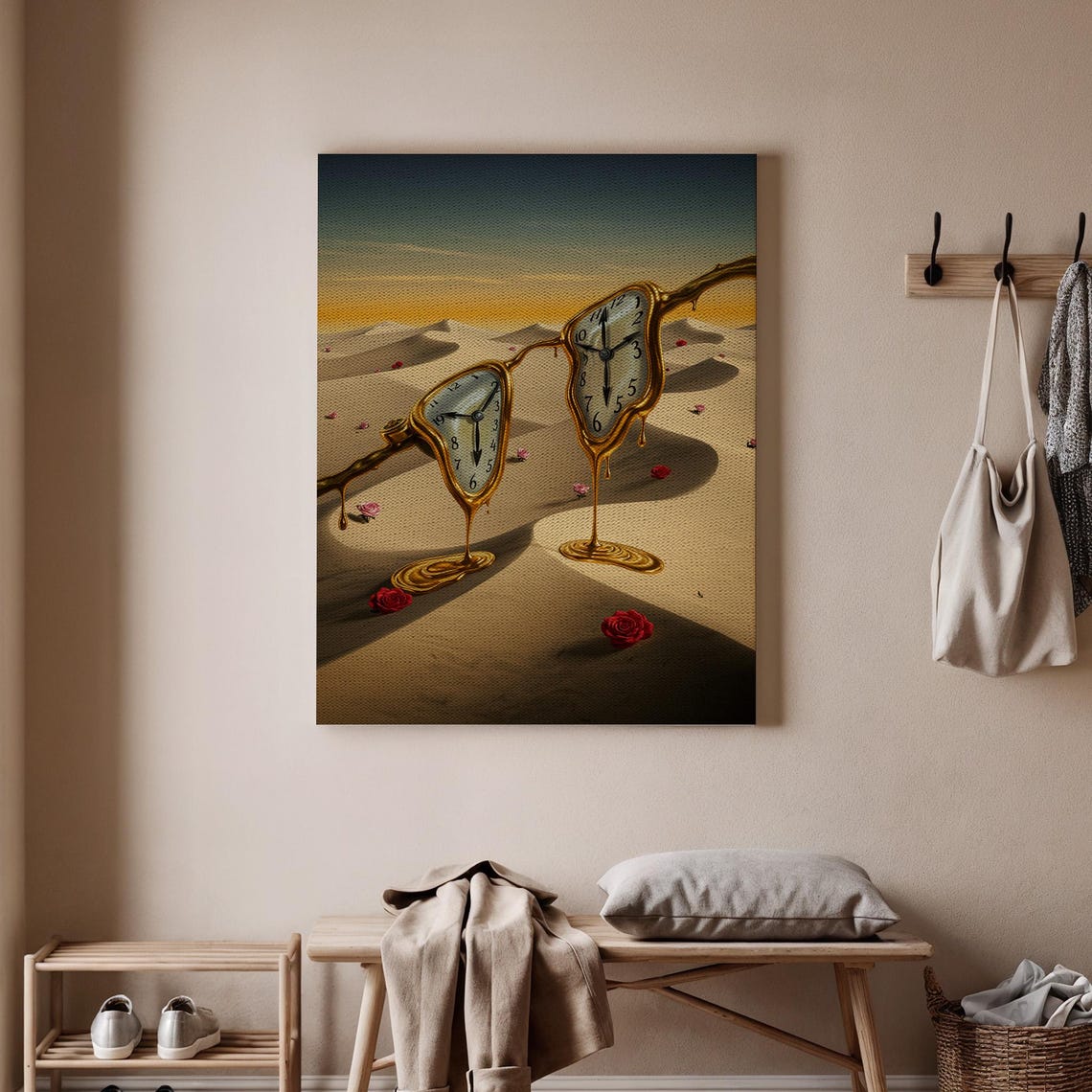 Surreal Melting Clocks in Desert Dali Inspired Dreamscape Poster