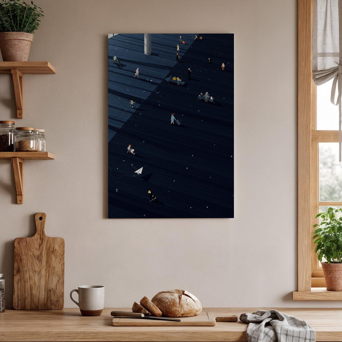 Minimalist People Illustration Wall Art Abstract Dark Canvas Print Modern Urban Life For Home Office Living Room Decor