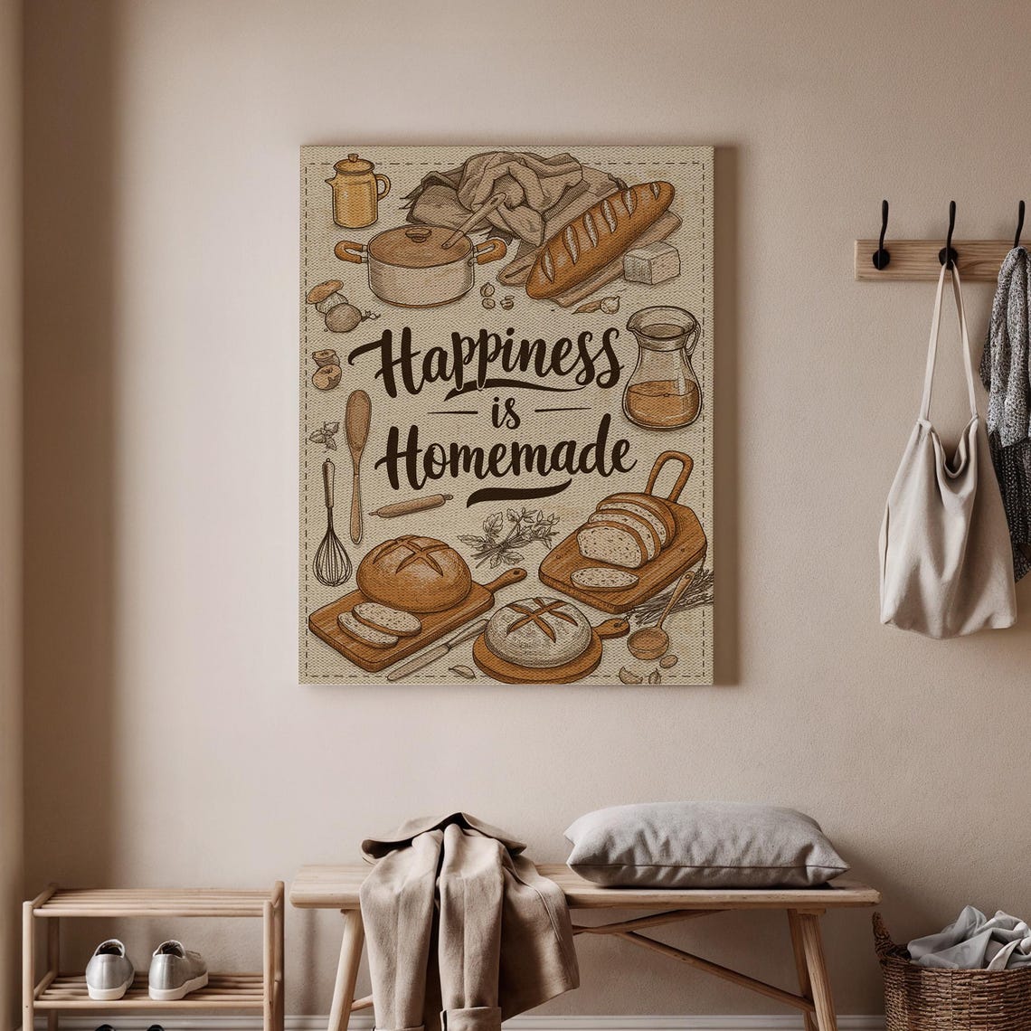 Happiness is Homemade Bread Baking Rustic Kitchen Decor Print