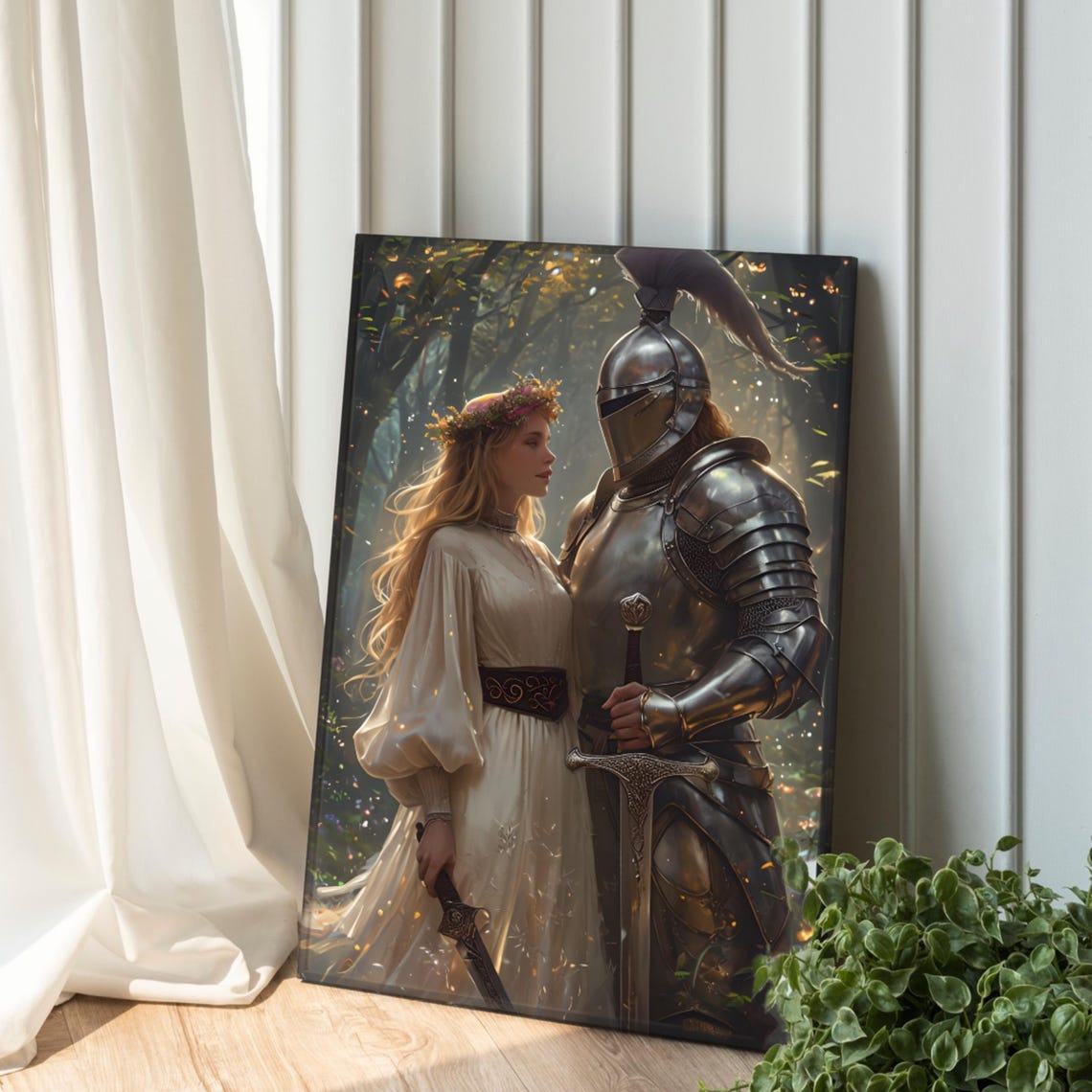 Medieval Knight And Princess In Enchanted Forest Fantasy Poster