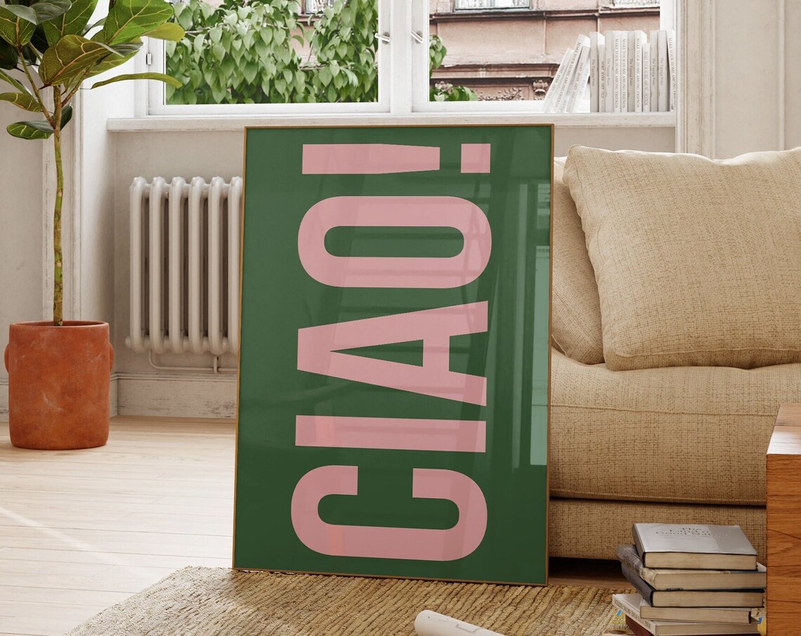 Ciao Art Print Green Italian Welcome Poster Hallway Entrance Print Green Living Room Decor Green Kitchen Print Trendy Green Wall Art