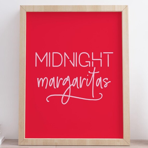 Midnight Margaritas Script Bold Red Cocktail Party Bar Decor Poster