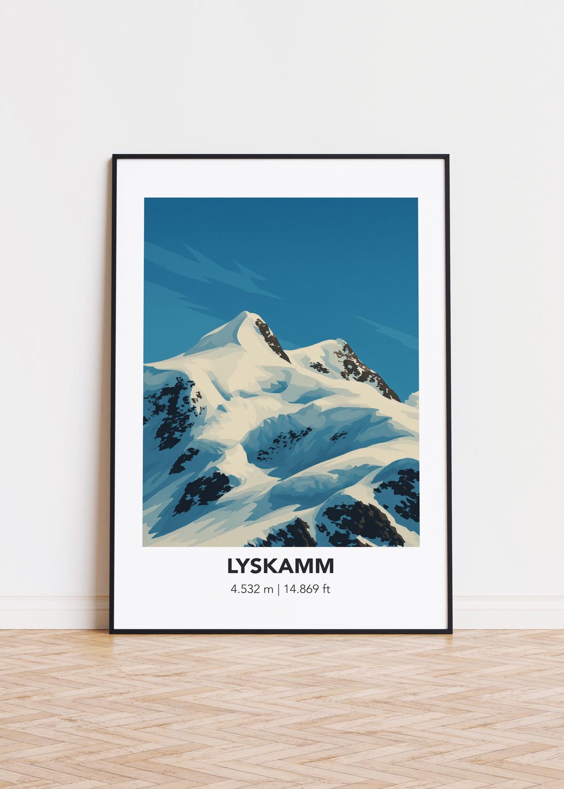 Lyskamm Snowy Alpine Summit 4532 Meters Mountain Illustration Poster