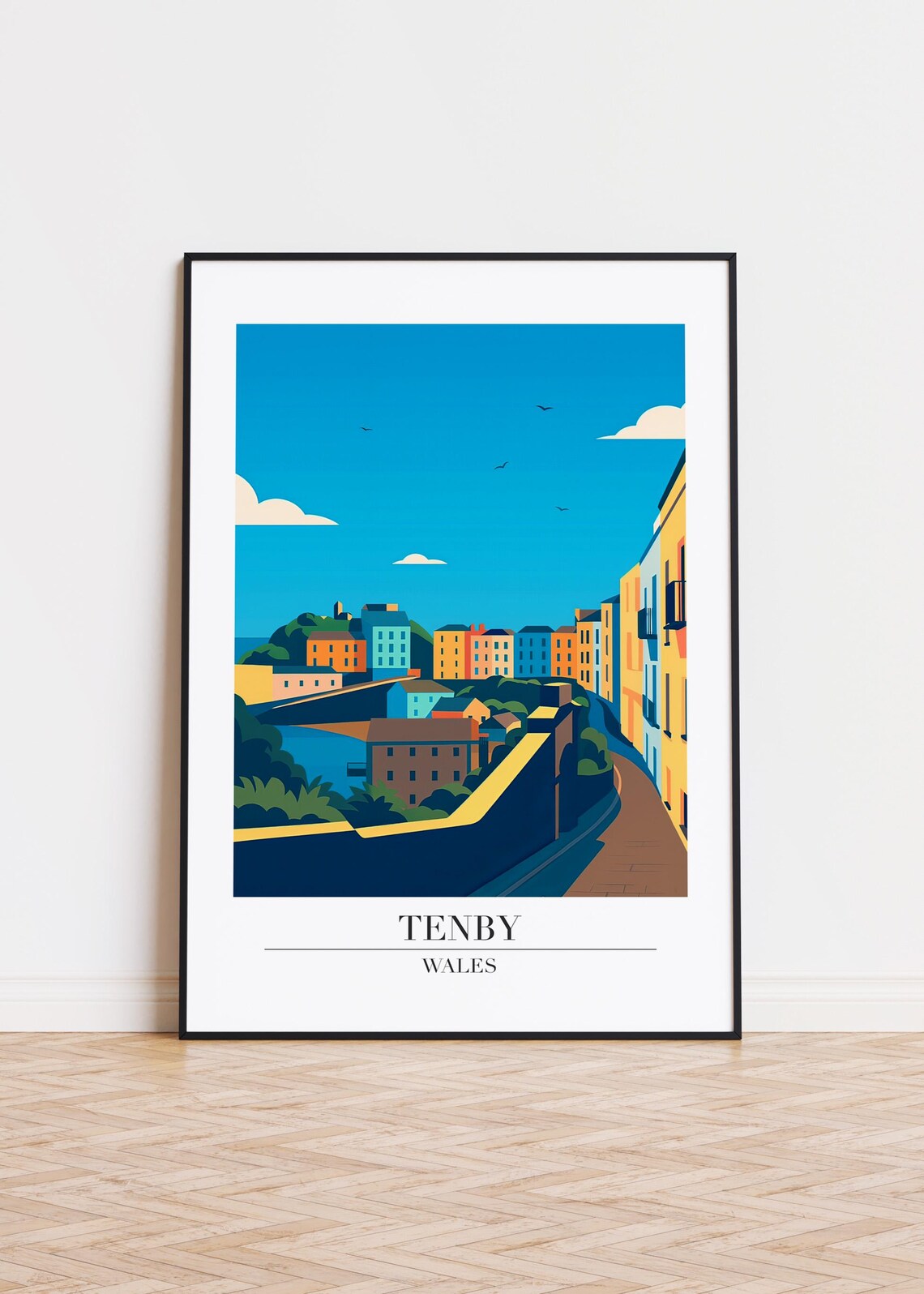 Tenby Wales Colorful Street Scene Bright Modern Travel Art Poster