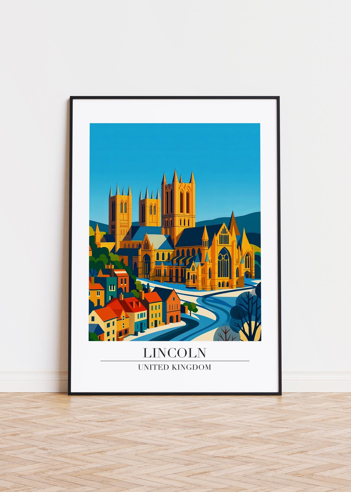 Lincoln Cathedral United Kingdom Vintage Travel Illustration Poster