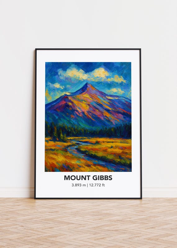 Mount Gibbs Poster Mountain Print Modern Oil Painting Style Art