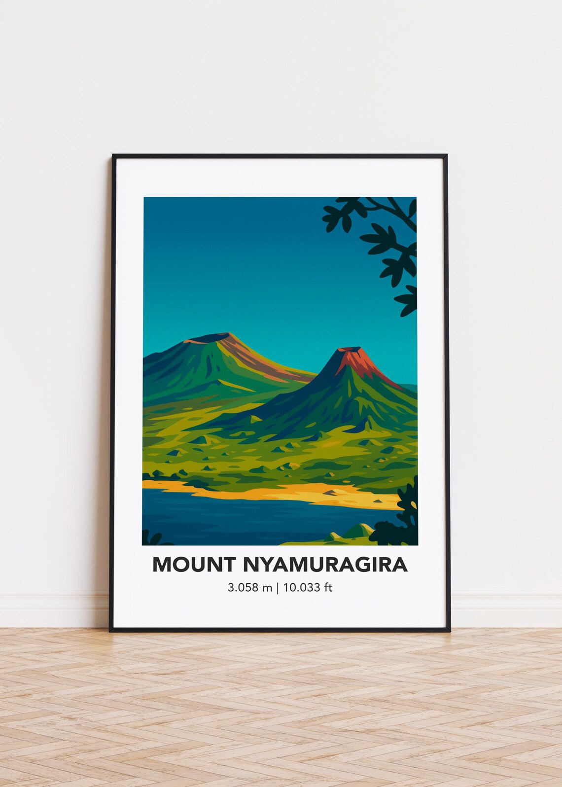 Mount Nyamuragira Twin Volcanoes Green Landscape Travel Poster