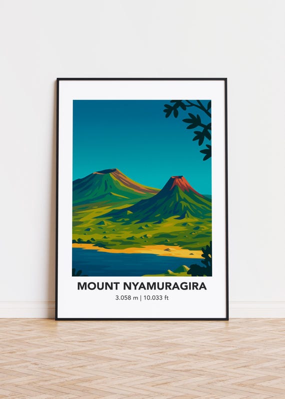 Mount Nyamuragira Art Print Volcanic Mountain Illustration
