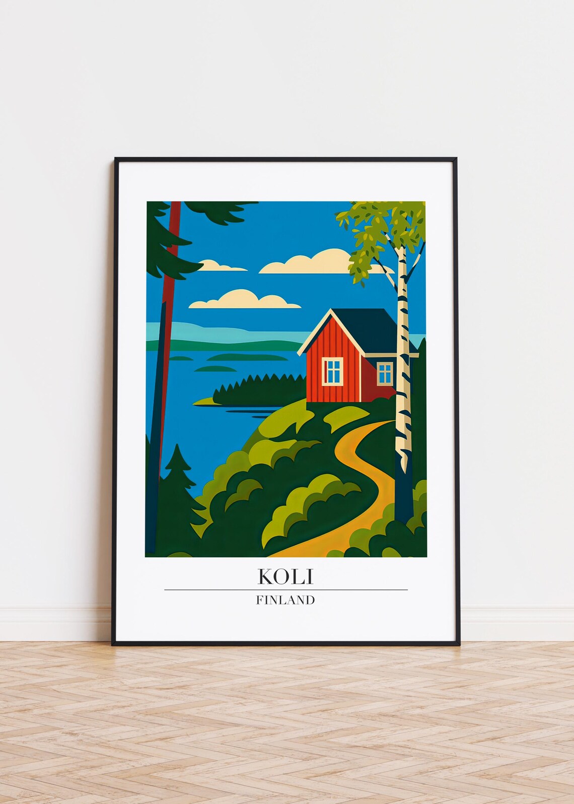 Cozy Koli Finland Red Cabin Lake View Nordic Travel Wall Art