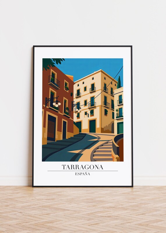 Tarragona Spain Old Town Street Modern Travel Poster Mediterranean Art