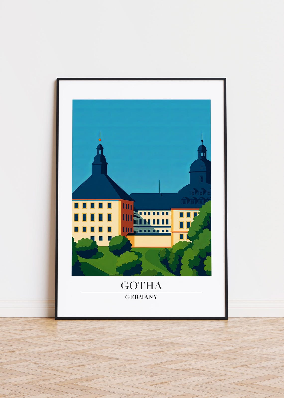 Gotha Germany Historic Palace Domes Green Park Colorful Travel Poster