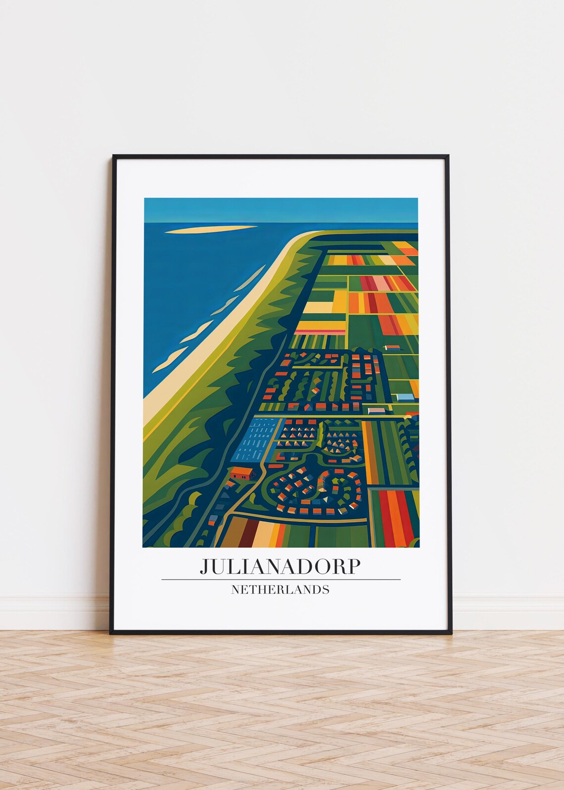 Julianadorp Netherlands Travel Poster Aerial Coast Fields Decor Art