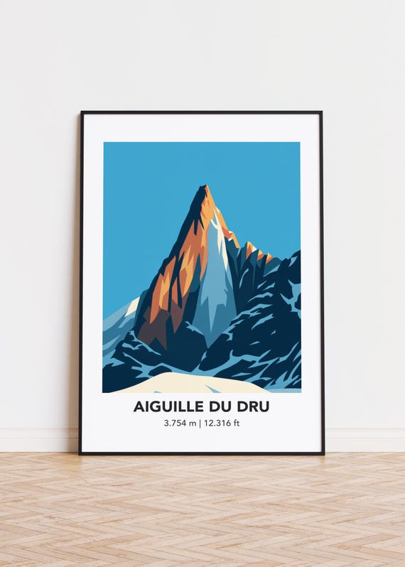 Aiguille Du Dru Mountain Poster Minimalist Illustration Art