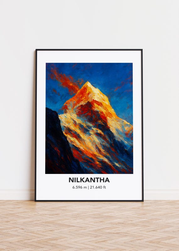 Nilkantha Poster Mountain Print Modern Oil Painting Style Art
