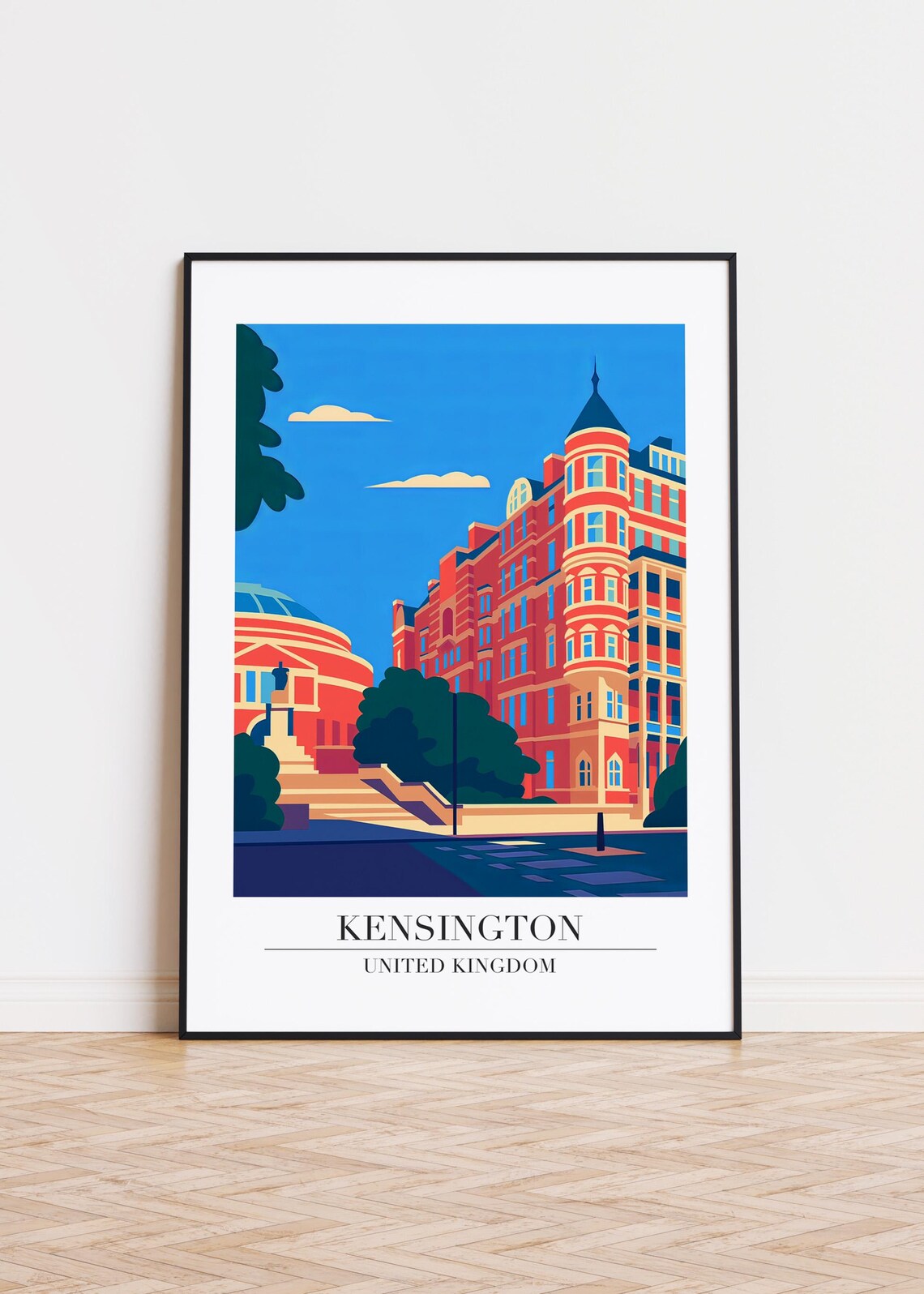 Kensington London England Historic Red Brick Street Retro Travel Art Poster