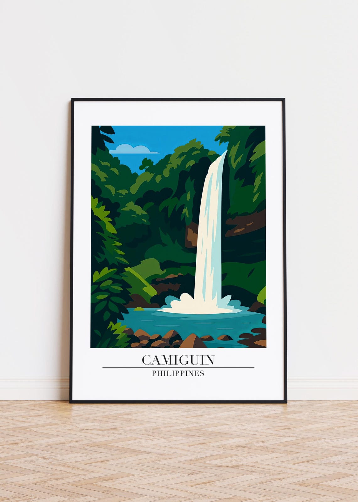 Camiguin Philippines Jungle Waterfall Tropical Travel Art Poster